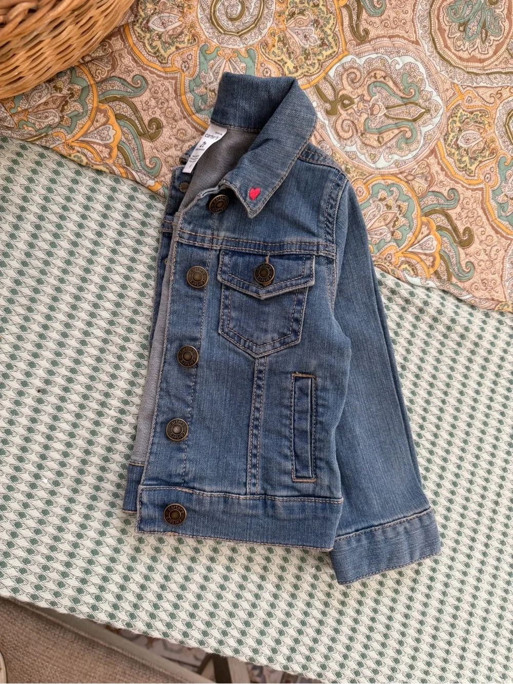 Carter's Jean Jacket 2T Toddler Girl Blue Denim Jacket with Pink Heart Accent